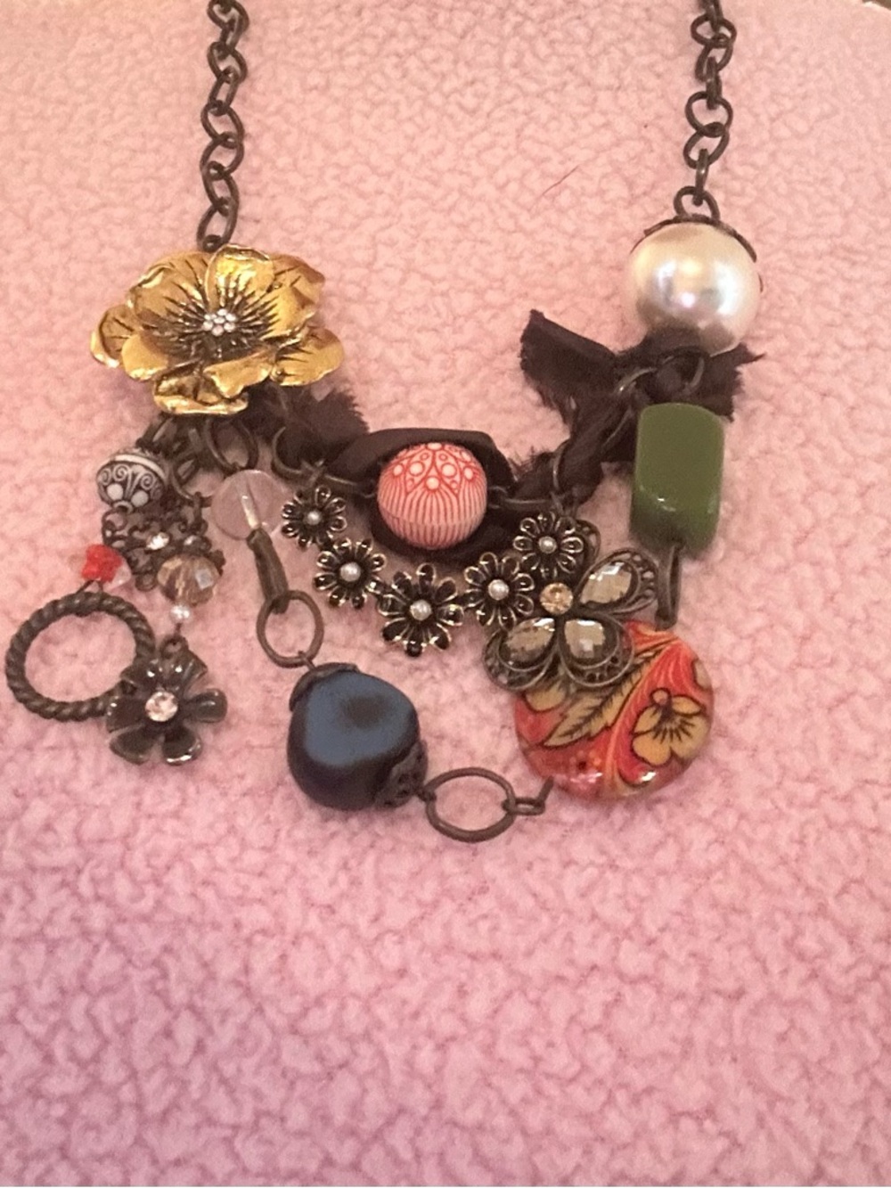 Plunder Multicolor Charm Necklace with Gold Flower Accent